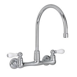 American Standard Heritage Wall Mount Kitchen Faucet w/ Porcelain Lever Handles