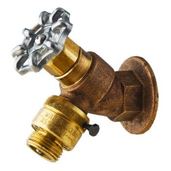 Acorn 8121CP-LF Bent Nose with Flange, With Vacuum Breaker, Hose Valves - Chrome Plated (Pictured in Rough Brass)