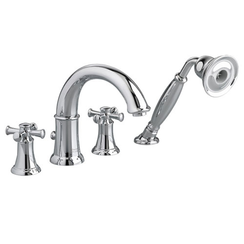 American Standard 7420.921.002 Portsmouth Deck Mount Tub Filler with Cross Handles and Personal Shower - Chrome