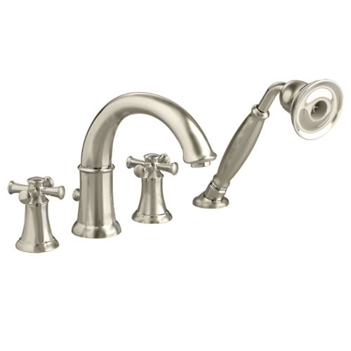 American Standard 7420.921.295 Portsmouth Deck Mount Tub Filler with Cross Handles and Personal Shower - Satin Nickel