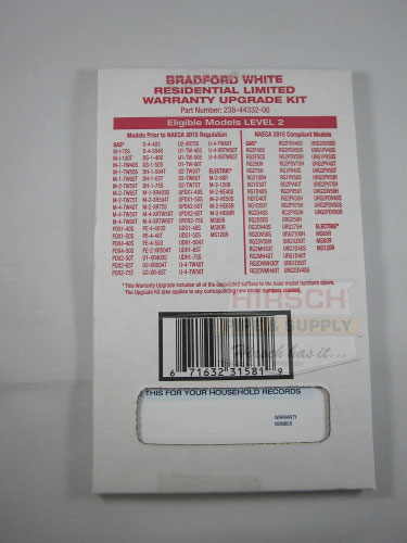 Bradford White 238-44332-00 10 Year Warranty Upgrade Kit (Level 2)