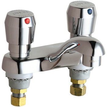 Chicago Faucets 802-VE64-665ABCP Hot and Cold Water Metering Sink Faucet - Chrome
