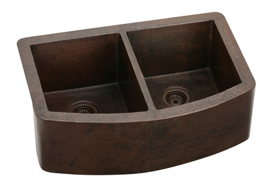 Elkay ECUF3319ACH Harmony Undermount Double Bowl Apron Sink - Antique Hammered Copper Finish (Pictured with Faucet - Not Included)