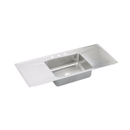 Elkay ILR5422DD-3 Gourmet (Lustertone) Self-Rim Single Bowl Double Drainboard Kitchen Sink Stainless Steel - 3 Holes