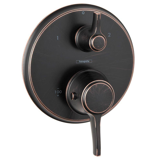 Hansgrohe 15753921 Metris C 2-Handle Thermostatic Valve Trim Kit with Volume Control and Diverter - Rubbed Bronze