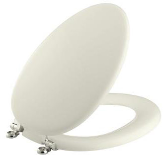 Kohler K-4701-SN Kathryn Traditional Elongated Closed Front Toilet Seat with Polished Nickel Hinges - Biscuit (Pictured in White)