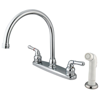 Kingston Brass KB791 Magellan Twin Lever Handle C Type Kitchen Faucet with Sprayer, 8-3/4-Inch - Polished Chrome