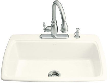 Kohler K-5863-4-FD Cape Dory Self-Rimming Kitchen Sink With 4-Hole Faucet Drilling - Cane Sugar (Faucet and Accessories Not Included)(Pictured in Biscuit)