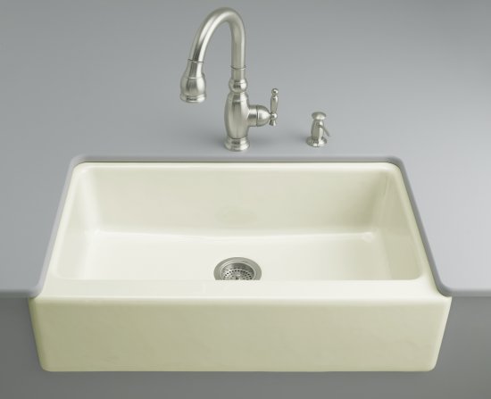 Kohler K-6546-4U-FF Dickinson Undercounter Apron-Front Kitchen Sink - Sea Salt (Faucet and Accessories Not Included)(Pictured in Biscuit)