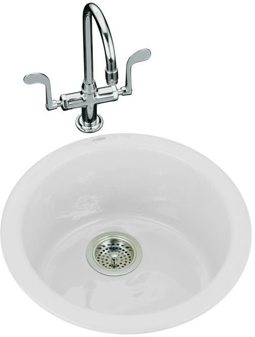 Kohler K-6565-0 Porto Fino Single Basin Cast Iron Bar Sink - White (Faucet and Accessories Not Included)