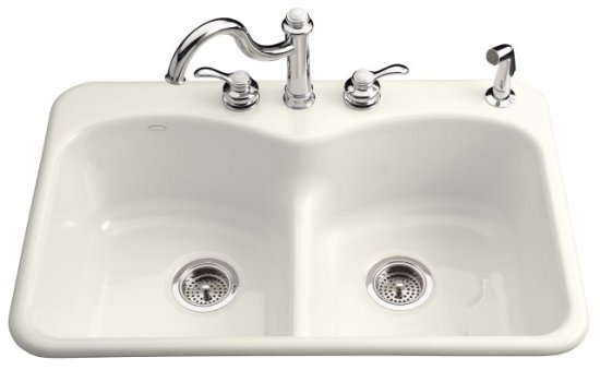 Kohler K-6626-4-FD Langlade Smart Divide Kitchen Sink - Cane Sugar (Faucet and Accessories Not Included) (Pictured in Biscuit)
