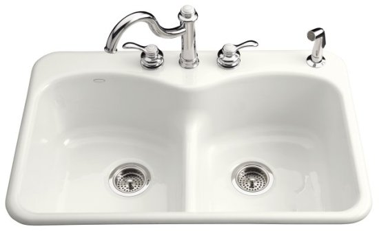Kohler K-6626-4-KA Langlade Smart Divide Kitchen Sink-4 Faucet Hole Drilling - Black and Tan (Faucet and Accessories Not Included) (Pictured in White)