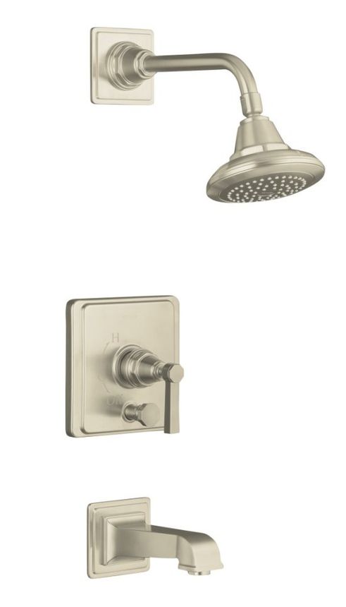 Kohler K-T13133-4A-BN Pinstripe Pressure-Balancing Bath and Shower Faucet Trim Only w/Lever Handle - Brushed Nickel