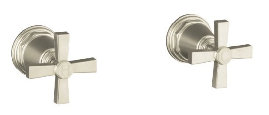 Kohler K-T13141-3A-CP Pinstripe Pure Design Deck or Wall Mount Bath Valve Trim w/Cross Handles - Chrome (Pictured in Brushed Nickel)