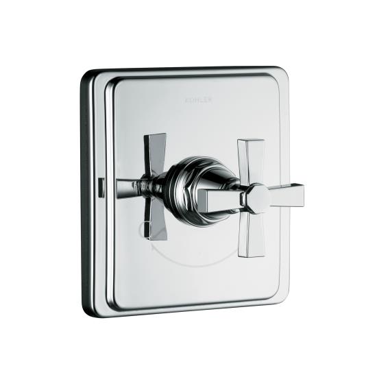 Kohler K-T13173-3A-BN Pinstripe Pure Design Thermostatic Valve Trim w/Cross Handle - Brushed Nickel (Pictured in Chrome)