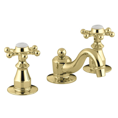Kohler K-108-3-PB Antique Widespread Lavatory Faucet with 6 Prong Handles - Polished Brass