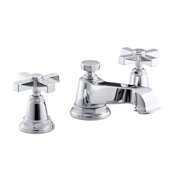 Kohler K-13132-3A-CP Pinstripe Pure Widespread Lavatory Faucet with Metal Cross Handles - Chrome