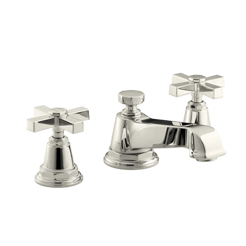 Kohler K-13132-3A-SN Pinstripe Pure Widespread Lavatory Faucet with Metal Cross Handles - Polished Nickel