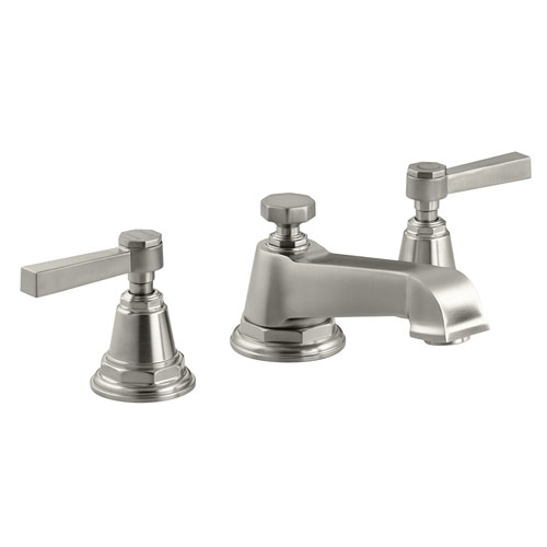 Kohler K-13132-4A-BN Pinstripe Pure Widespread Lavatory Faucet with Metal Lever Handles - Brushed Nickel