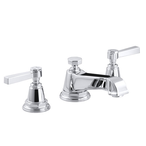 Kohler K-13132-4A-CP Pinstripe Pure Widespread Lavatory Faucet with Metal Lever Handles - Chrome