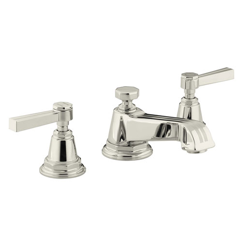 Kohler K-13132-4B-SN Pinstripe Pure Widespread Lavatory Faucet with Metal Lever Handles - Polished Nickel