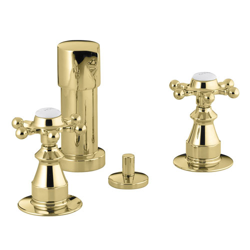 Kohler K-142-3-PB Antique Fixture-Mount Bidet Faucet w/Six Prong Handles - Polished Brass