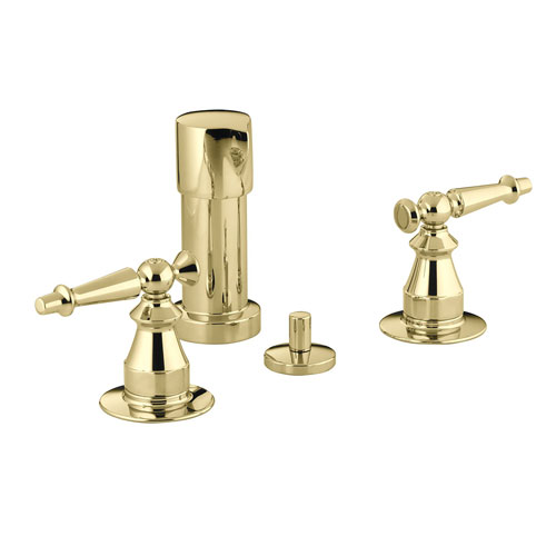Kohler K-142-4-PB Antique Fixture-Mount Bidet Faucet w/Lever Handles - Polished Brass