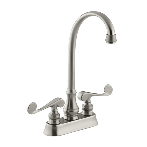 Kohler K-16112-4-BN Revival Entertainment/Bar Sink Faucet with Scroll Lever Handles - Brushed Nickel