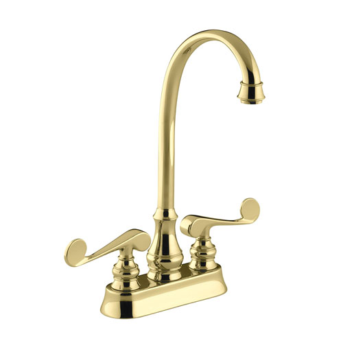 Kohler K-16112-4-PB Revival Entertainment/Bar Sink Faucet with Scroll Lever Handles - Polished Brass