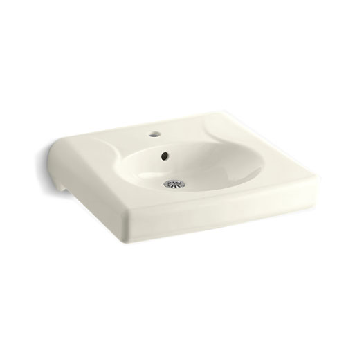 Kohler K-1997-1-47 Brenham Wall-mounted or Concealed Carrier Arm Mounted Commercial Sink with Single Faucet Hole - Almond