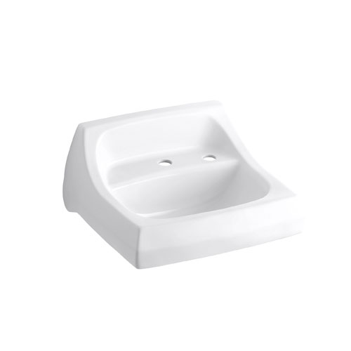 Kohler K-2007-R-0 Kingston Wall-mount/Concealed Arm Carrier Lavatory Sink with Single Faucet Hole and Right-hand Soap Dispenser Hole - White