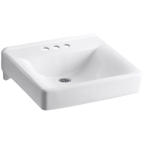 Kohler K-2054-N-0 Soho 20 in x 18 in Wall-mount/Concealed Arm Carrier Lavatory Sink with 4 in Centerset Faucet Holes - White