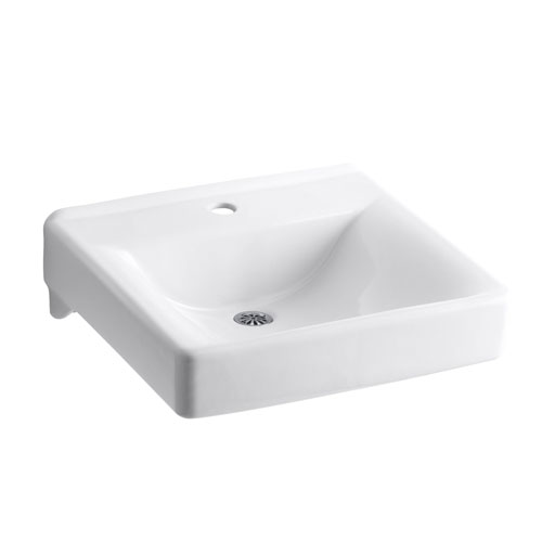 Kohler K-2084-N-0 Soho 20 in x 18 in Wallmount/Concealed Arm Carrier Bathroom Sink with Single Faucet Hole - White