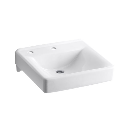 Kohler K-2084-NL-0 Soho 20 in x 18 in Wall-mount/Concealed Arm Carrier Sink with Single Faucet Hole and Left-hand Soap Dispenser Hole - White