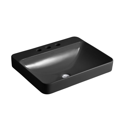 Kohler K-2660-8-7 Vox Rectangle Vessel Sink with Widespread Faucet Holes - Black