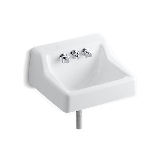 Kohler K-2703-0 Hampton Wall-mounted Commercial Lavatory Sink with Factory Installed Faucet - White