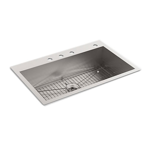 Kohler K-3821-4 Vault Large Single Kitchen Sink With Four-Hole Faucet Drilling - Stainless Steel