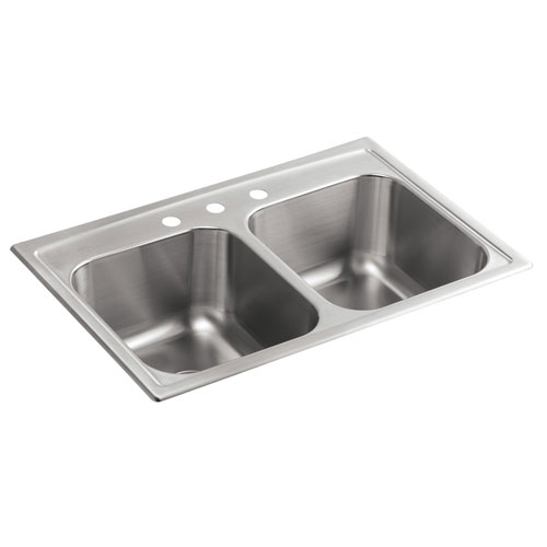 Kohler K-3847-3-NA Toccata 33 in x 22 in x 9-1/4 in Top Mount Double Equal Kitchen Sink - Stainless Steel