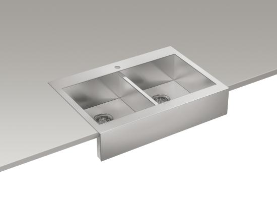 Kohler K-3944-1-NA Vault Top Mount Double Basin Stainless Steel Sink with Shortened Apron Front for 36