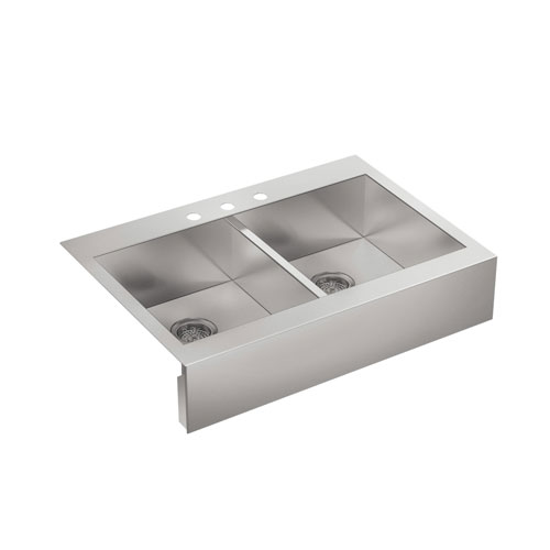 Kohler K-3944-3-NA Vault Top Mount Double Equal Kitchen Sink with Tall Apron for 36 in Cabinet - Stainless Steel