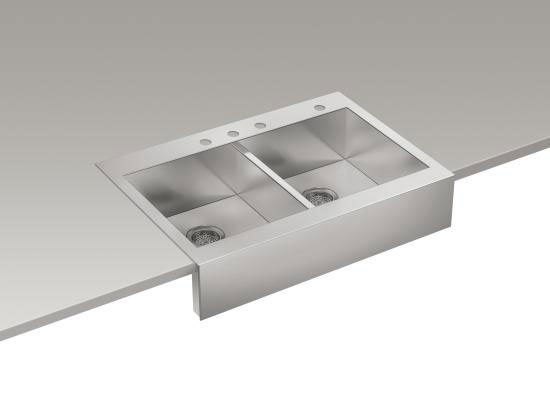 Kohler K-3944-4-NA Vault Top Mount Double Basin Stainless Steel Sink with Shortened Apron Front for 36
