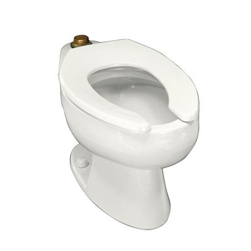 Kohler K-4350-L-0 Wellcomme Elongated Toilet Bowl With Top Spud and Four Bolt Holes in Base - White (Seat Not Included)