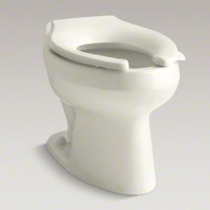 Kohler K-4406-96 Wellworth 1.28 gpf Flushometer Valve Elongated Flushometer Toilet Bowl with Top Inlet, Requires Seat - Biscuit