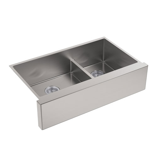Kohler K-5416-NA Strive Self Trimming 35-1/2 in x 21-1/4 in x 9-5/16 in Undermount Large/Medium Double Bowl Kitchen Sink with Tall Apron - Stainless Steel