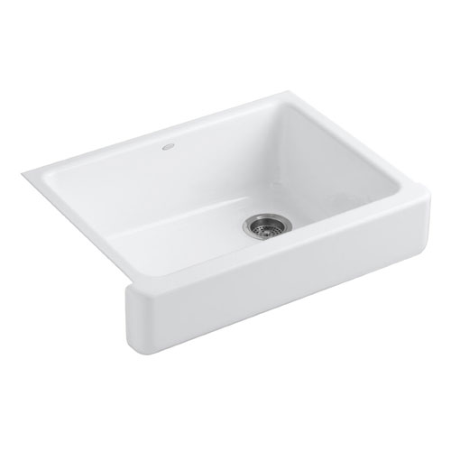 Kohler K-6486-0 Whitehaven Self-Trimming Apron Front Single Basin Kitchen Sink with Short Apron - White