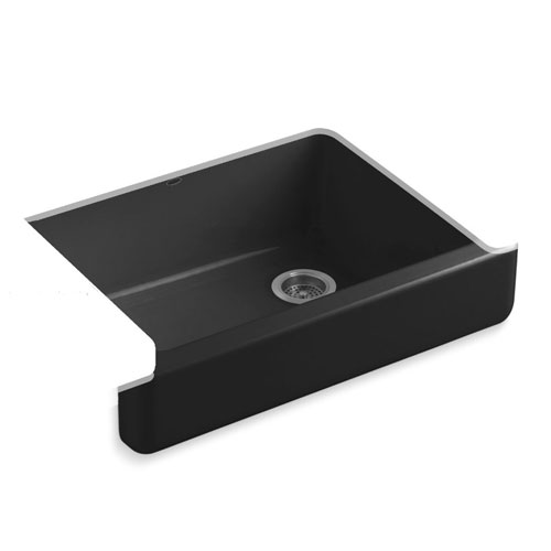 Kohler K-6486-7 Whitehaven Self-Trimming Apron Front Single Basin Kitchen Sink with Short Apron - Black