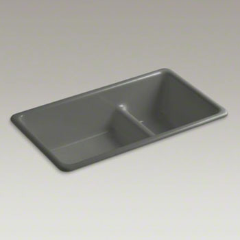K-6625-58 Kohler Iron/Tones Double Bowl Smart Divide Cast Iron Kitchen Sink - Thunder Grey