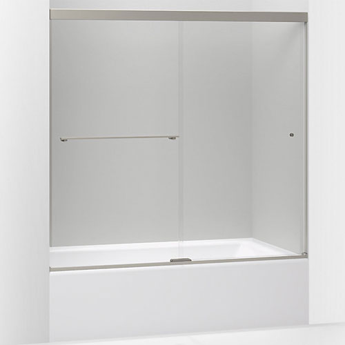 Kohler K-707002-L-BNK Revel Sliding Bath Door, 62 in H x 56-5/8 - 59-5/8 in W, with 5/16 in Thick Crystal Clear Glass - Brushed Nickel