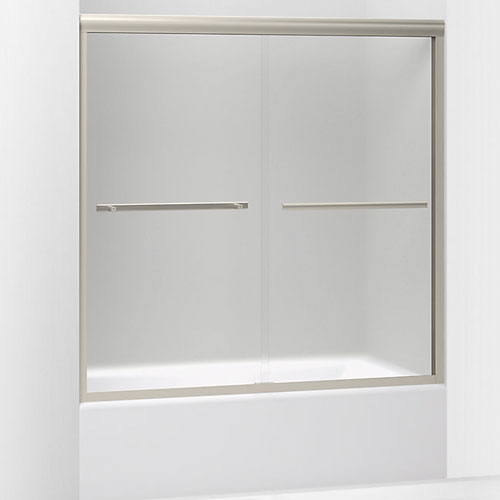 Kohler K-709062-D3-MX Gradient Sliding Bath Door 58-1/16 in H x 59-5/8 in W, with 1/4 in Thick Frosted Glass - Matte Nickel