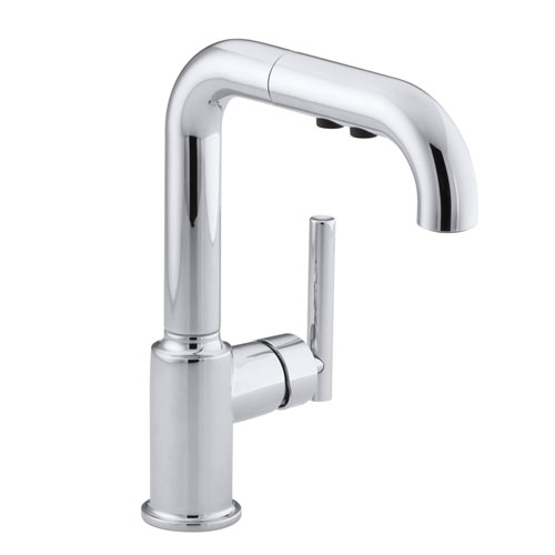 Kohler K-7506-CP Purist Single Hole Kitchen Sink Faucet with 7 in Pullout Spout - Chrome